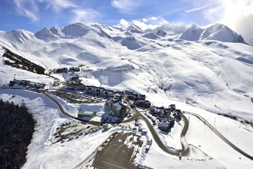 An aerial picture of Peyragudes village.  Hautes Pyrenees.